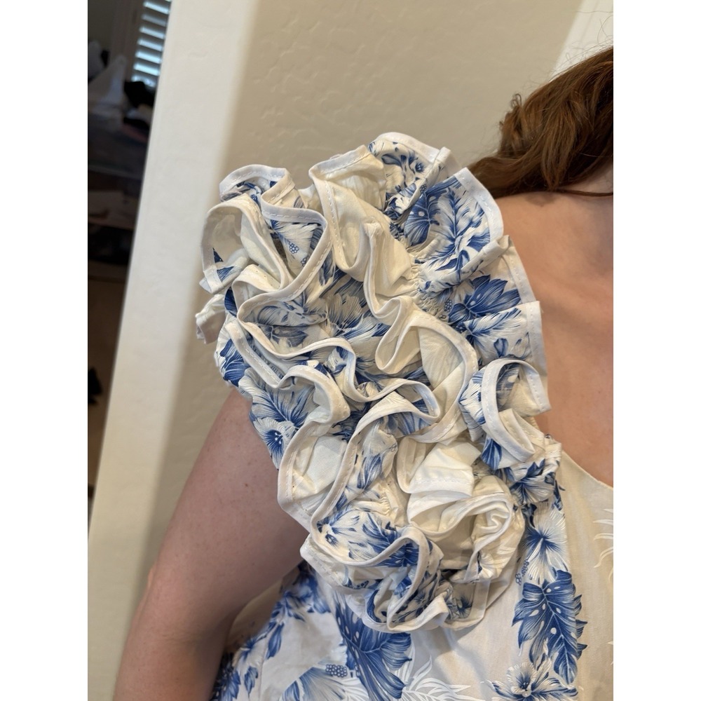 KY'S Made in Hawaii blue Floral 100% Cotton‎ ruffled Maxi Dress XL 3X  NWT - Picture 6 of 16